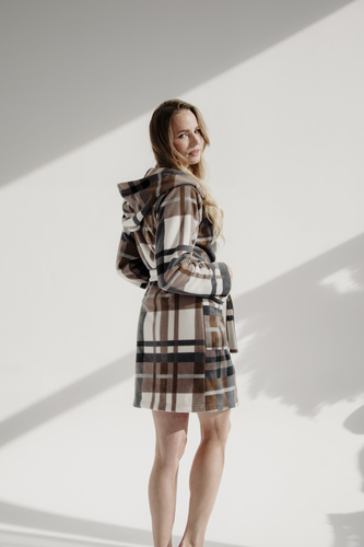 031 De Lafense одеяло за баня - топъл дамски халат от полар Super Cozy, кафяв