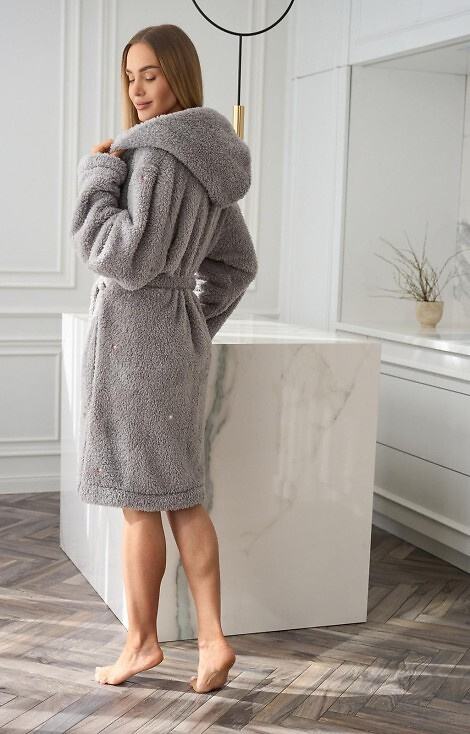 2559 Дамски халат за баня с качулка Liv L&L, пудрово розов – къс и удобен