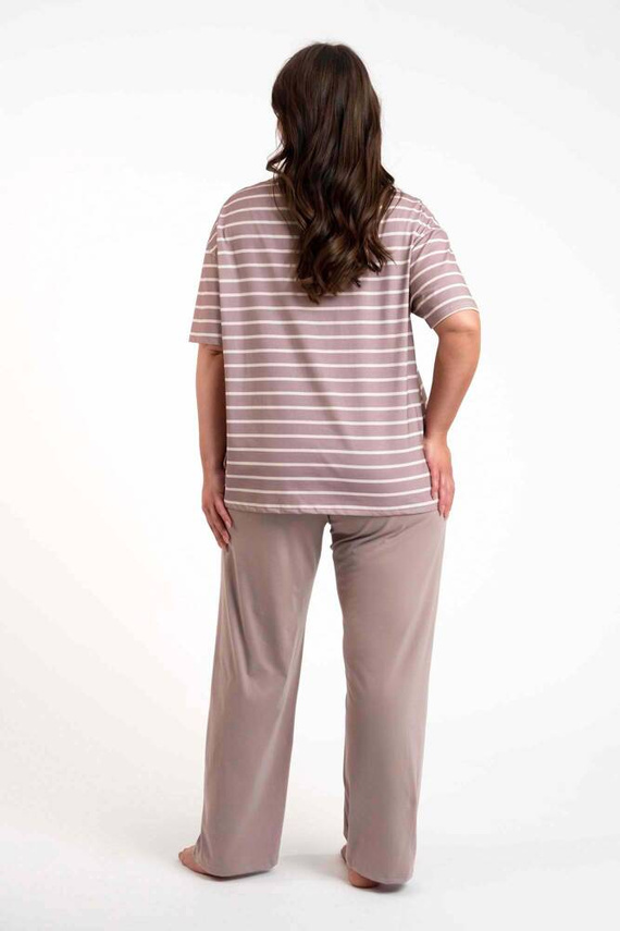 Betty Дамска пижама с къс ръкав и дълъг панталон Италианска мода - капучино/принт капучино