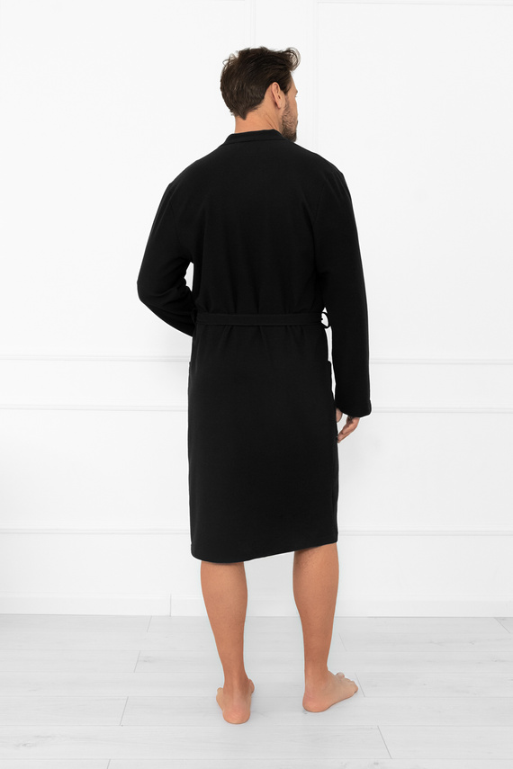Мъжки халат Bono Италианска мода черен - с колан, релефен модел, елегантен и удобен