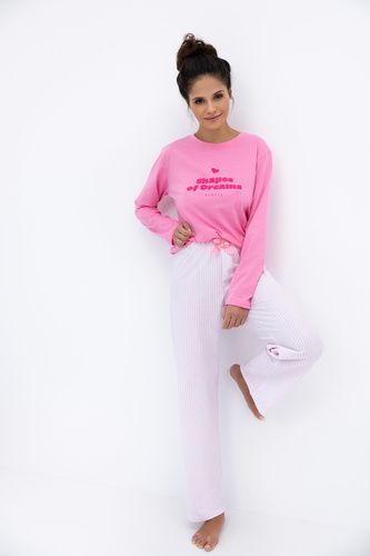Дамска пижама Malaya Sensis - памучна тениска и дълъг панталон с панделка