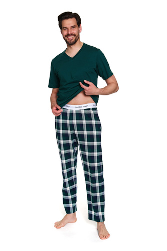 Doctor Nap 7368 – Мъжка памучна пижама с тениска с V-образно деколте | 100% памук, полско производство - смарагд