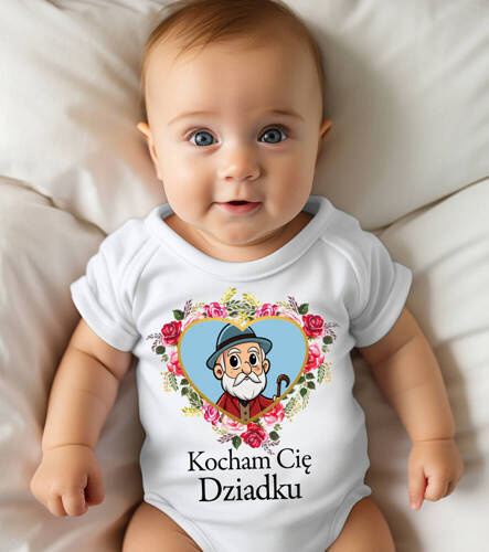 SKU N069 Боди с къс ръкав "Обичам те, дядо" Moocha, бяло
