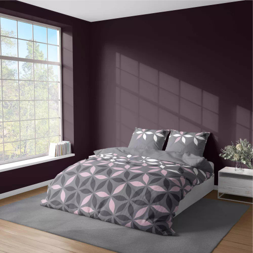 5024 A Спално бельо от микрофибър с цветя Detexpol сиво