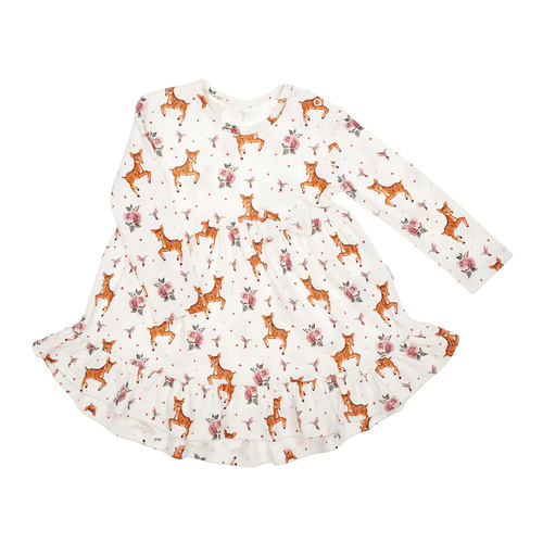 216166 Лала – Рокля за момиче Никол, памучна, с дълъг ръкав, светлобежова