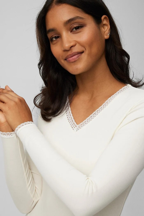 Дамска термо тениска Ysabel Mora 70018 panacotta - топла, дишаща, с дантела и дълъг ръкав