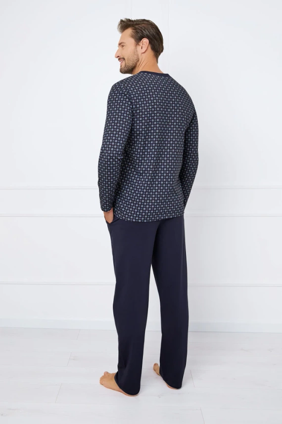 Rajmund Мъжка пижама с дълъг ръкав и дълъг панталон Италианска мода - принт/зелено