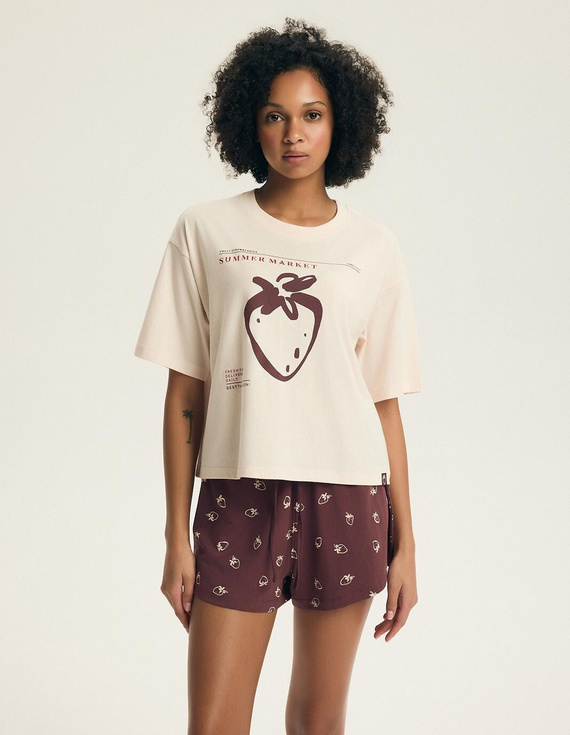 Дамска пижама Henderson Evika 44474 – памук, ягоди, шорти