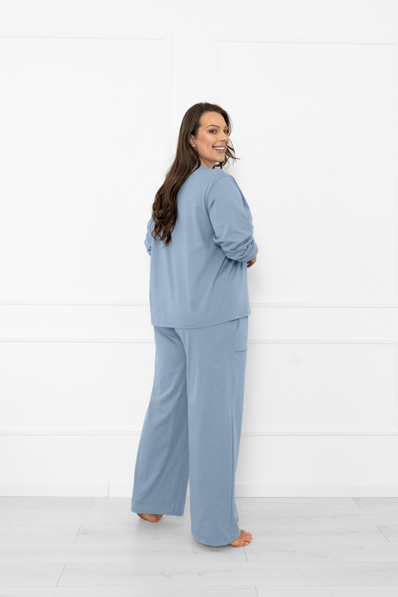 Дамска пижама Ksara Italian Fashion - памук, дълъг ръкав и панталон с джобове - стомана 