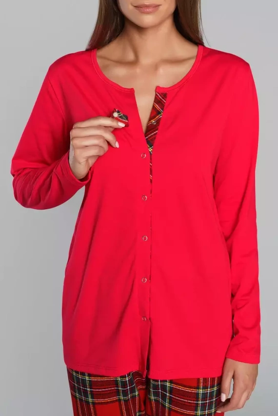 Дамска пижама Zorza с дълъг ръкав и панталон Италианска мода - червено/принт 