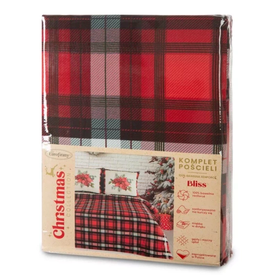 Коледно спално бельо Bliss, карирана Витлеемска звезда, европердета, червено