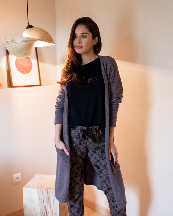 Дамска пижама Sensis Reach For The Stars - черно-кафява