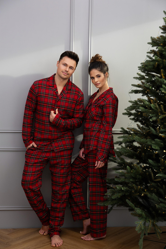 Дамска пижама Dayana Sensis - фланелена, дълга, карирана