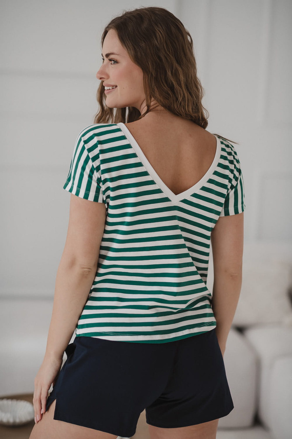 Two Ways двустранна блуза за бременни и кърмене | Къс ръкав, удобни зелени и бели райета Milk&Love