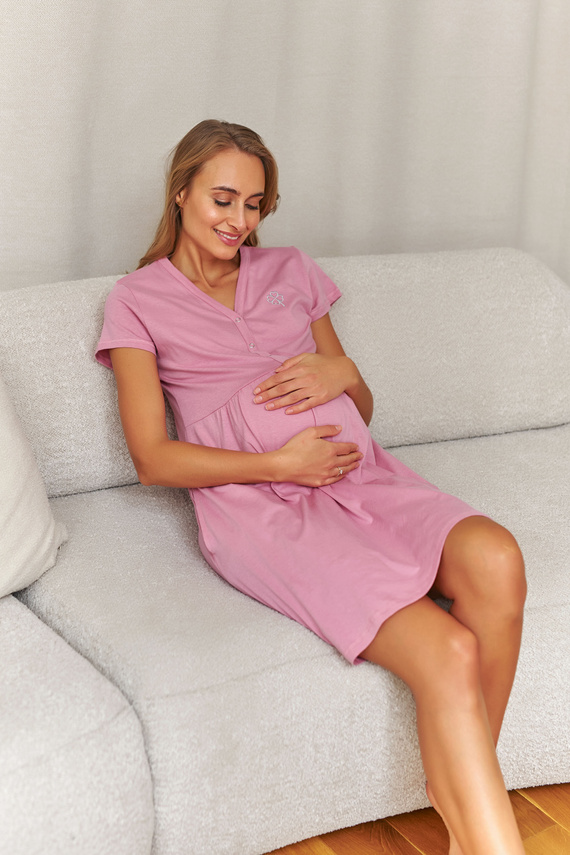 Дамска нощница Doctor Nap 5336, V-деколте, памук, джобове, OEKO-TEX