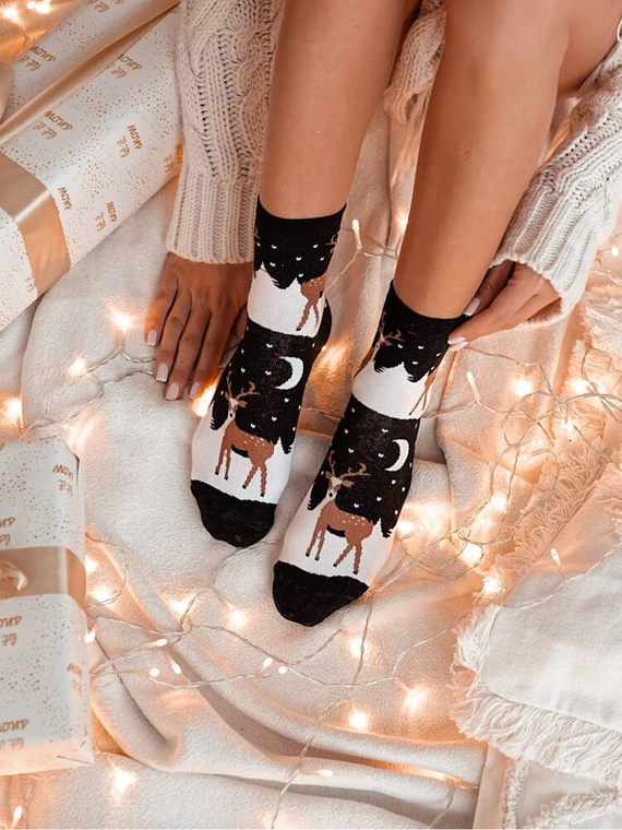 1283-005 Reindeer in Snow Land Коледни дамски чорапи Милена - черни