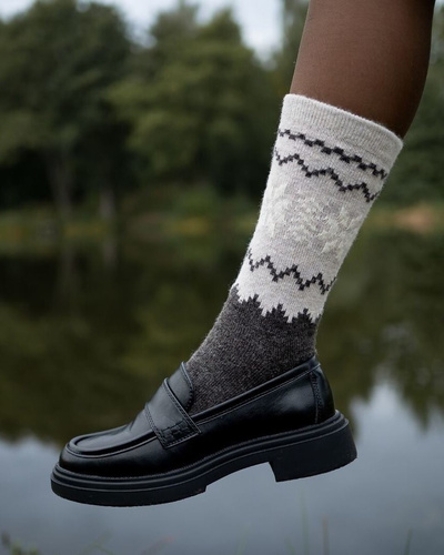 Дамски чорапи Gabriella SW/070 cacao-latte - зимни, изработени от вълна и акрил, топли с шарка