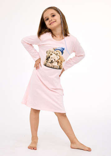 549/196, 258/196 Bears 2 Cornette – dziewczęca koszula nocna, różowa, bawełna, miś