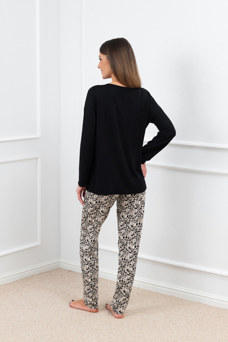 Birma Дамска пижама с дълъг ръкав и дълъг панталон Италианска мода - черна 