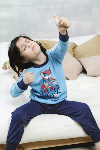 Remek Пижама за момчета с дълъг ръкав и дълъг панталон Италианска мода - синя