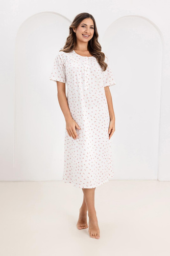 Нощна риза 019 Regina – дълга, бавовнена, с деколте на копчета | Елегантност и комфорт