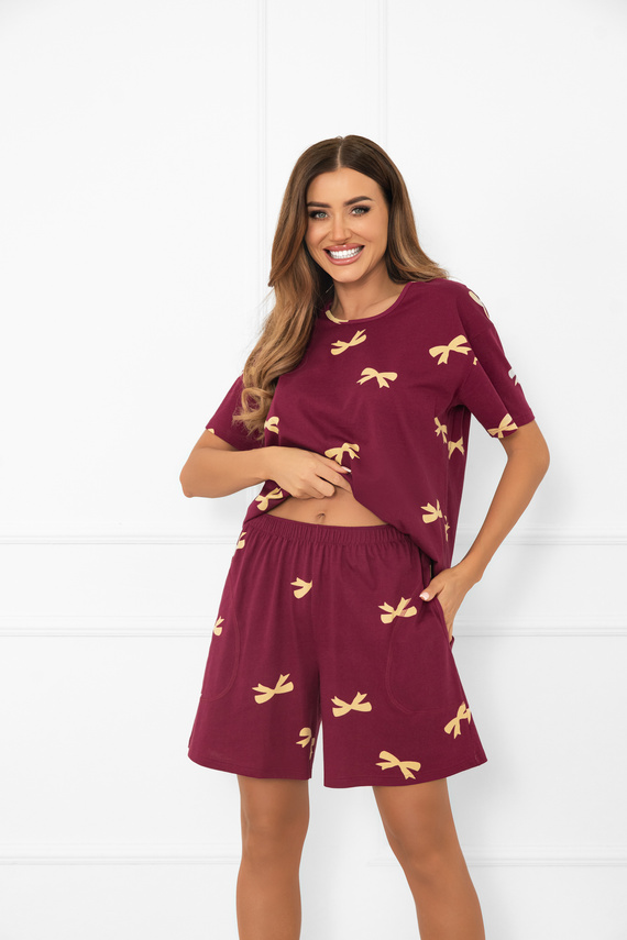 Kwadro Дамска пижама Италианска мода - памук, къс ръкав, панделки