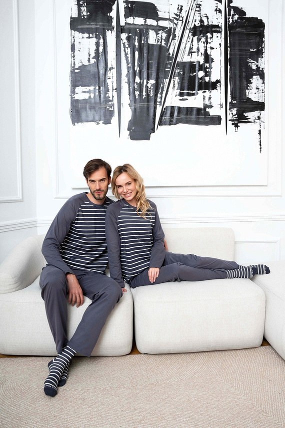 Oda Дамска пижама с дълъг ръкав и дълъг панталон Италианска мода - графит/графит