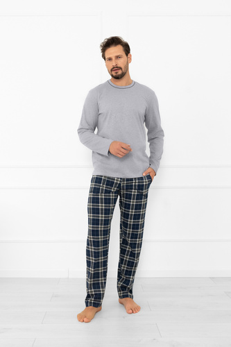Мъжка пижама Andreas - дълъг ръкав, дълъг панталон, памук Италианска мода - меланж/принт