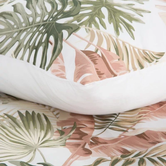 Пролет 29 Цветя спално бельо сатен евро пердета бяло/зелено