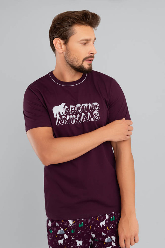 Manfred Мъжка пижама с къс ръкав и дълъг панталон Италианска мода - бордо/принт бордо