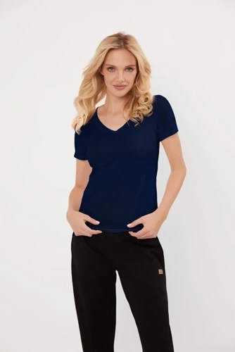 Шикозна блуза с къс ръкав Италианска мода - тъмносиньо