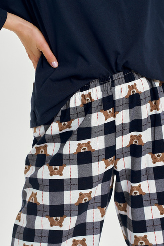 3441 Astrid piżama damska bawełniana Taro granatowy – długi rękaw, spodnie flanelowe w kratkę