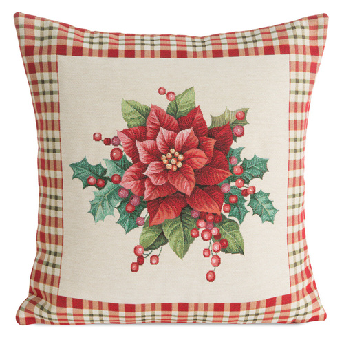 Chp 1273 Коледен гоблен калъфка цветя Европердета бежово