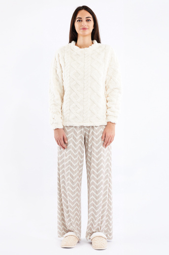 Дамска пижама Sofie Sorbetto Cream - топла шерпа, палацо, елегантна и мека