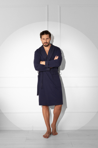 Мъжки халат Gerard - 100% памук, класическа кройка с елегантен завършек Италианска мода 