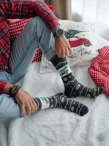 1290-030 Мъжки коледни чорапи Милена меланж 03 – Кола с елха, памук