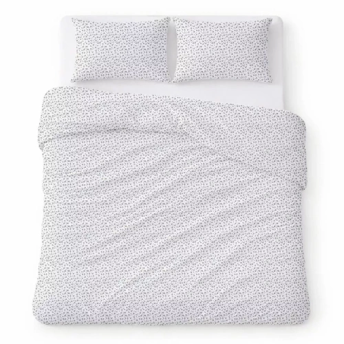 Памучно спално бельо от креп комплект дишащо без гладене white with gray flowers