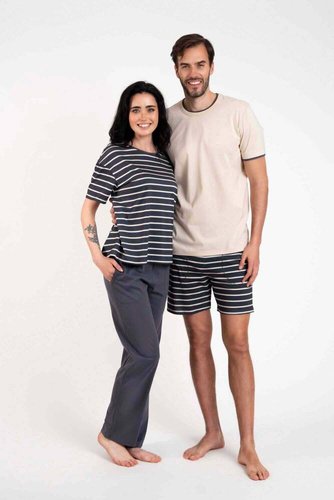 Betty Дамска пижама с къс ръкав и дълъг панталон Италианска мода - графит/графит