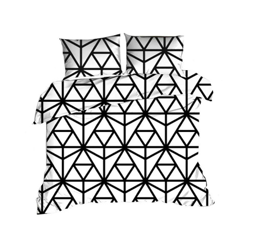1427N Класическо памучно спално бельо E24 Екстра бяло спално бельо с черни триъгълници - 100% памук, издръжливо, цветно, комплект от 2 части