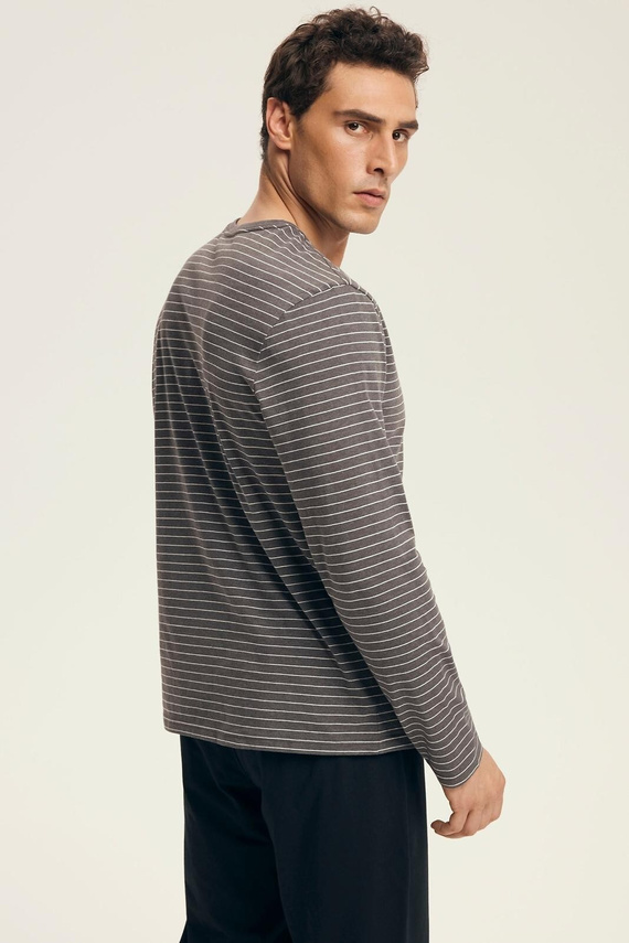 Мъжка премиум пижама 43455 Нова Хендерсън сива - памук, дълъг ръкав, елегантна опаковка