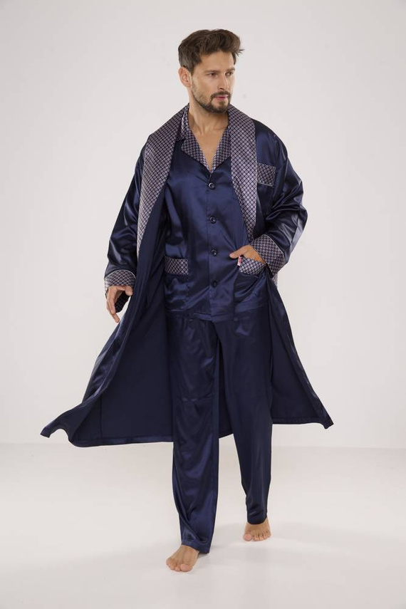 939 Мъжка сатенена пижама - тъмносиня 