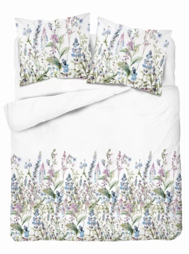 5485 B Спално бельо от сатен Detexpol Satin Stories бяло-синьо | 100% памук, сатенирана тъкан, цип, подаръчна опаковка