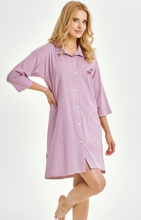 3436 Joliee Дамска риза Taro pink – памук, каре, 3/4 ръкав, копчета