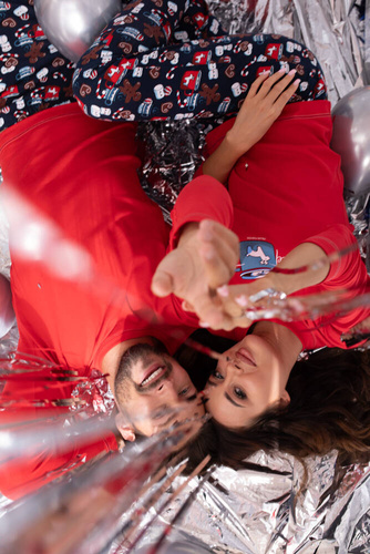 Makala Дамска пижама с дълъг ръкав и дълъг панталон Италианска мода - червено/принт 