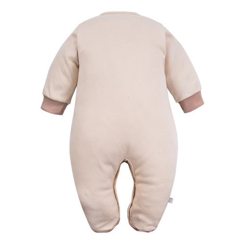 Бебешки гащеризон Beary Cool Eevi - екрю, памук, бродерия на плюшено мече, с крачета