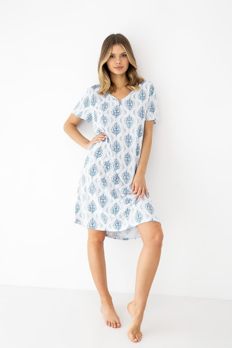 Jazmin Sensi дамска нощница вискоза V-деколте бяло-синя