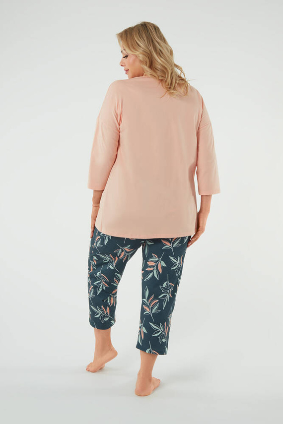 Julietta Дамска пижама 3/4 ръкав, 7/8 панталон Италианска мода - сьомга/принт 