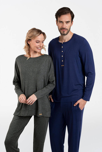 Akord Дамски комплект с дълъг ръкав и дълъг панталон Италианска мода - тъмен меланж 