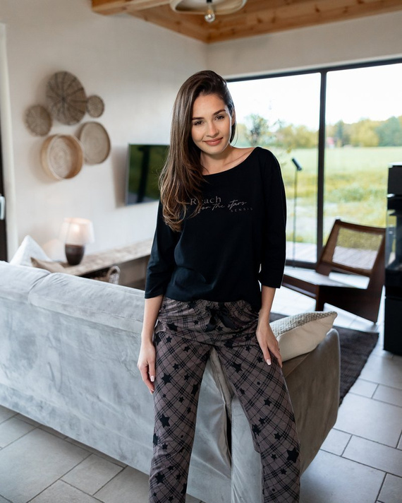 Дамска пижама Sensis Reach For The Stars - черно-кафява