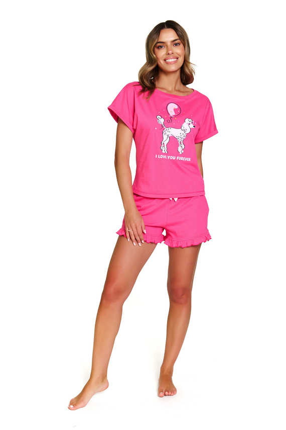 7357 Памучна дамска пижама Doctor Nap - чаровен комплект с волани - божур